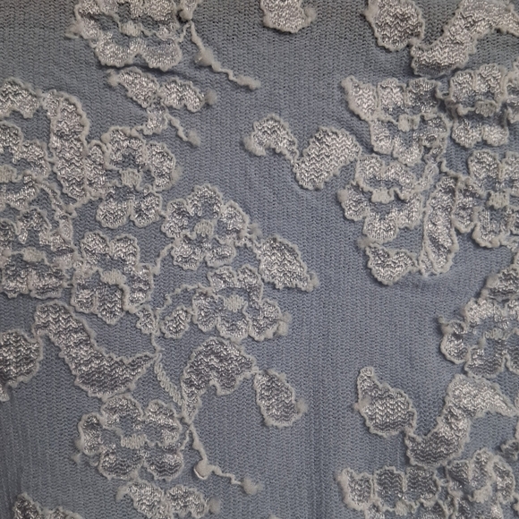 E.R.G. Collection Light Blue Shirt With White Floral Lace Overlay     Size L - Picture 7 of 14